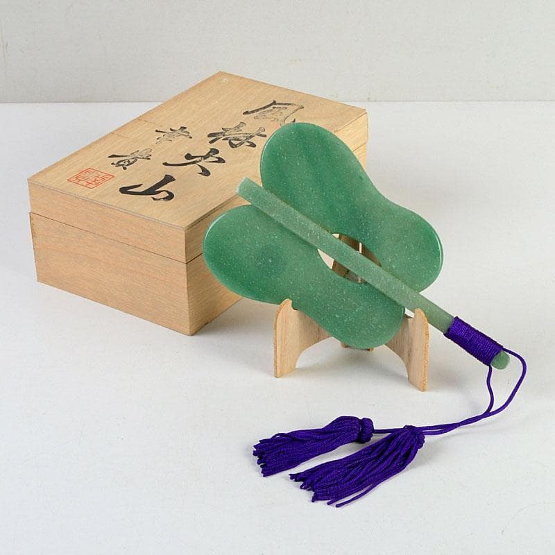 天然石　アベンチュリン　幸貴作　風林火山　軍配　縁起物　置物　共箱　V　9527