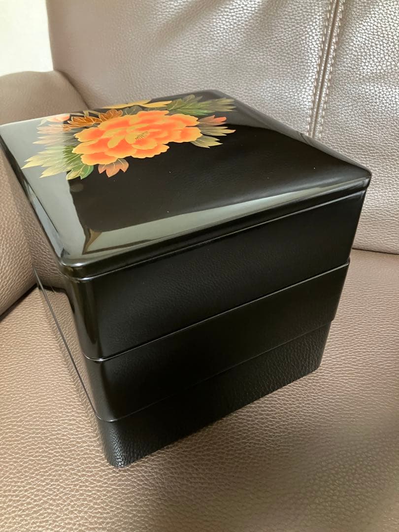 重箱 3段 会津漆器 会津塗 6.5寸 三段本重 雅花丸 黒 内朱