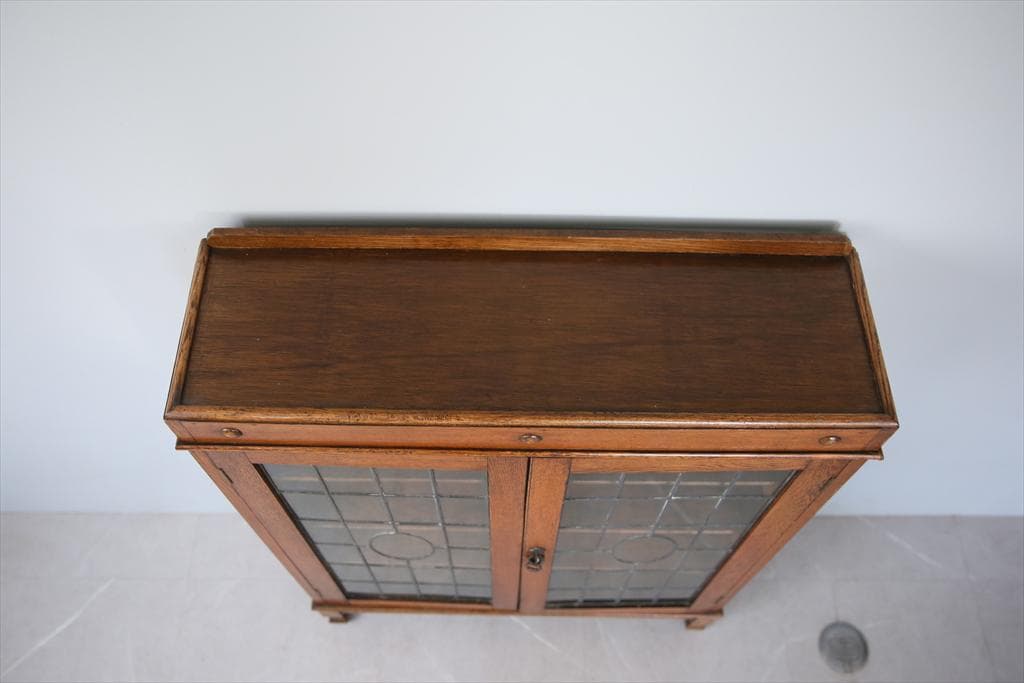 英国アンティーク木製ブックケースキャビネット/本棚/食器棚/飾り棚(91-30)