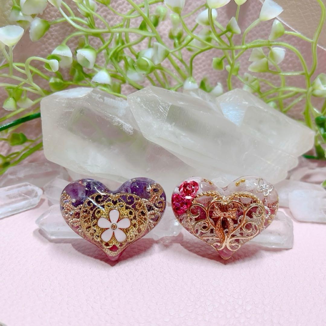 癒しのオルゴナイト❤️ミルキークンツァイト＋ラリマー＋ゴールドストーンのハート型♡