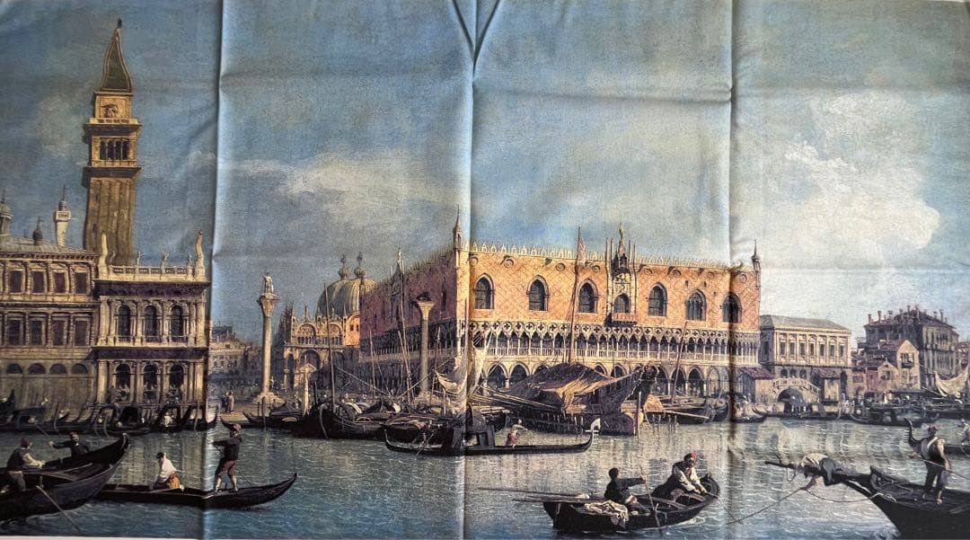 フィレンツェ製　カナレット《サンマルコ広場》　大判布製複製画約79×145cm