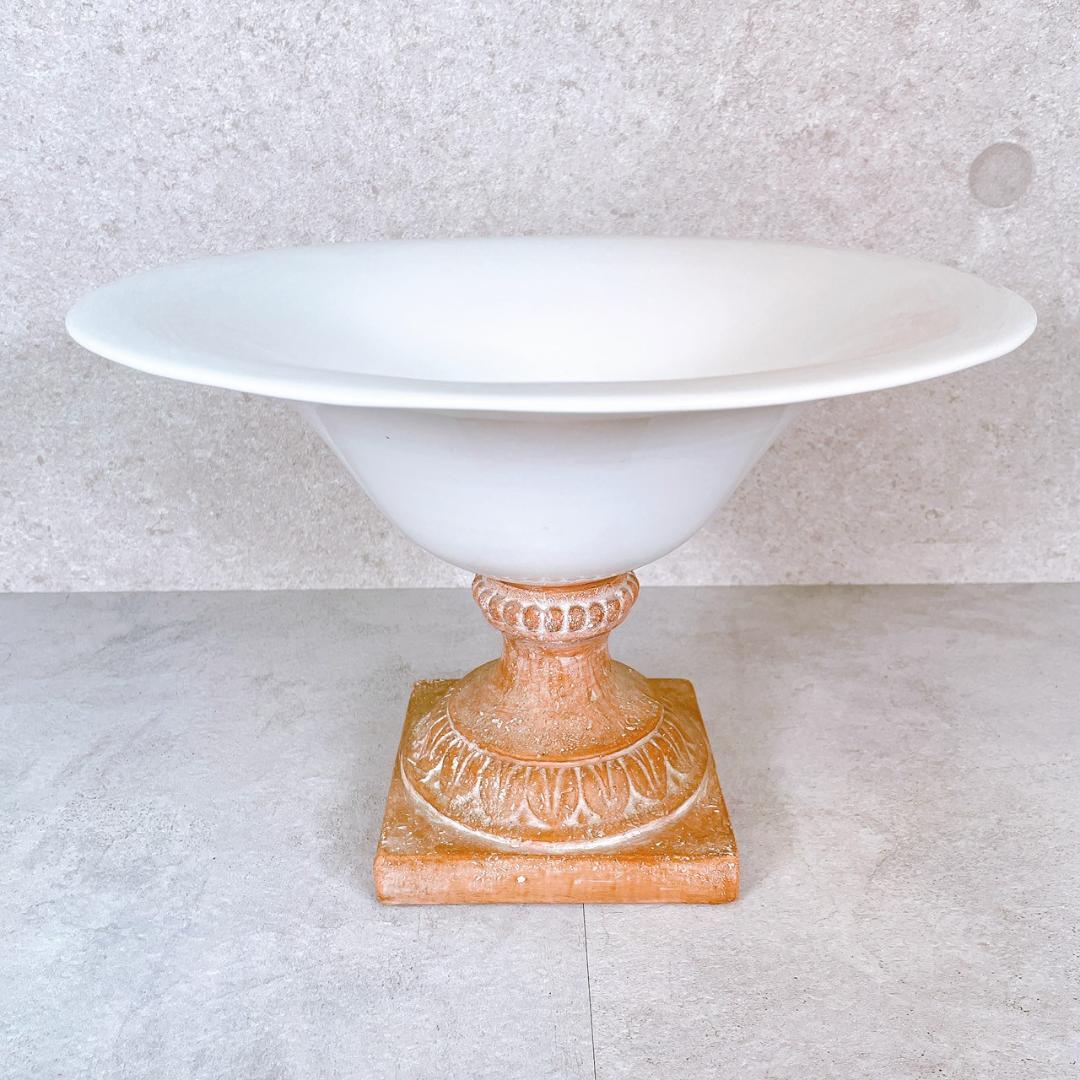 アンティーク風 インテリアコンポート ガラス×陶器 台座付き