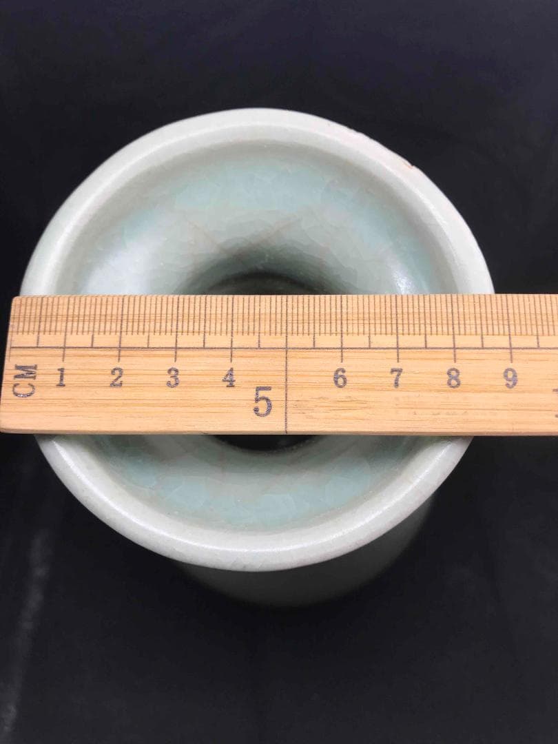 中国古玩　元時代　青磁　龍泉窯双耳瓶　旧家コレクション　蔵出し(A-35)