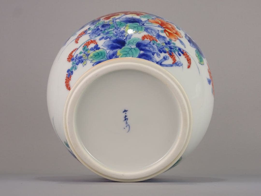 名工　十二代　今泉今右衛門　秀逸作　色鍋島　芙蓉文　花瓶　地文縁　壷　花入　花器