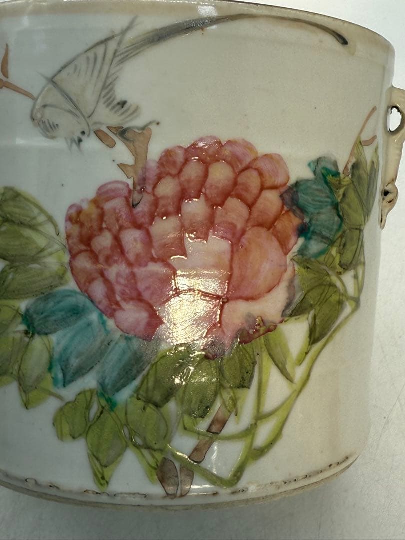 中国　清時代　浅絳彩　同治年製　花鳥紋水指　アンティーク　送料込み251208