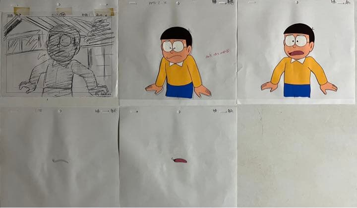 ドラえもん　のび太　セル画4枚＋原画セット　C-58