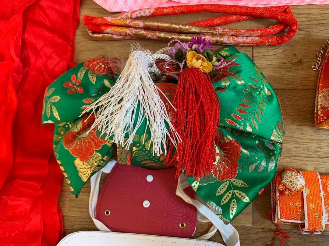 七五三　7歳　フルセット　ピンクの蝶と花模様の着物