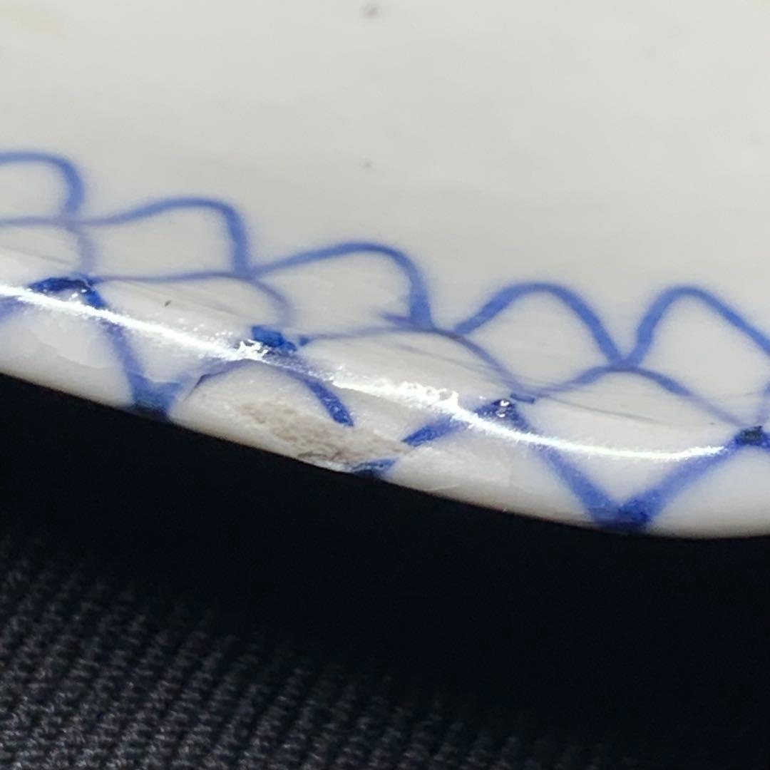 K631☆古伊万里 染付 手書き 網手 蓋もの 江戸後期