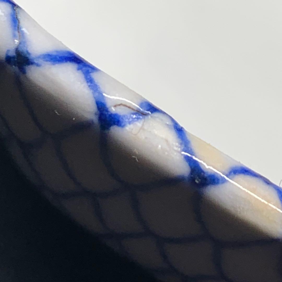 K631☆古伊万里 染付 手書き 網手 蓋もの 江戸後期