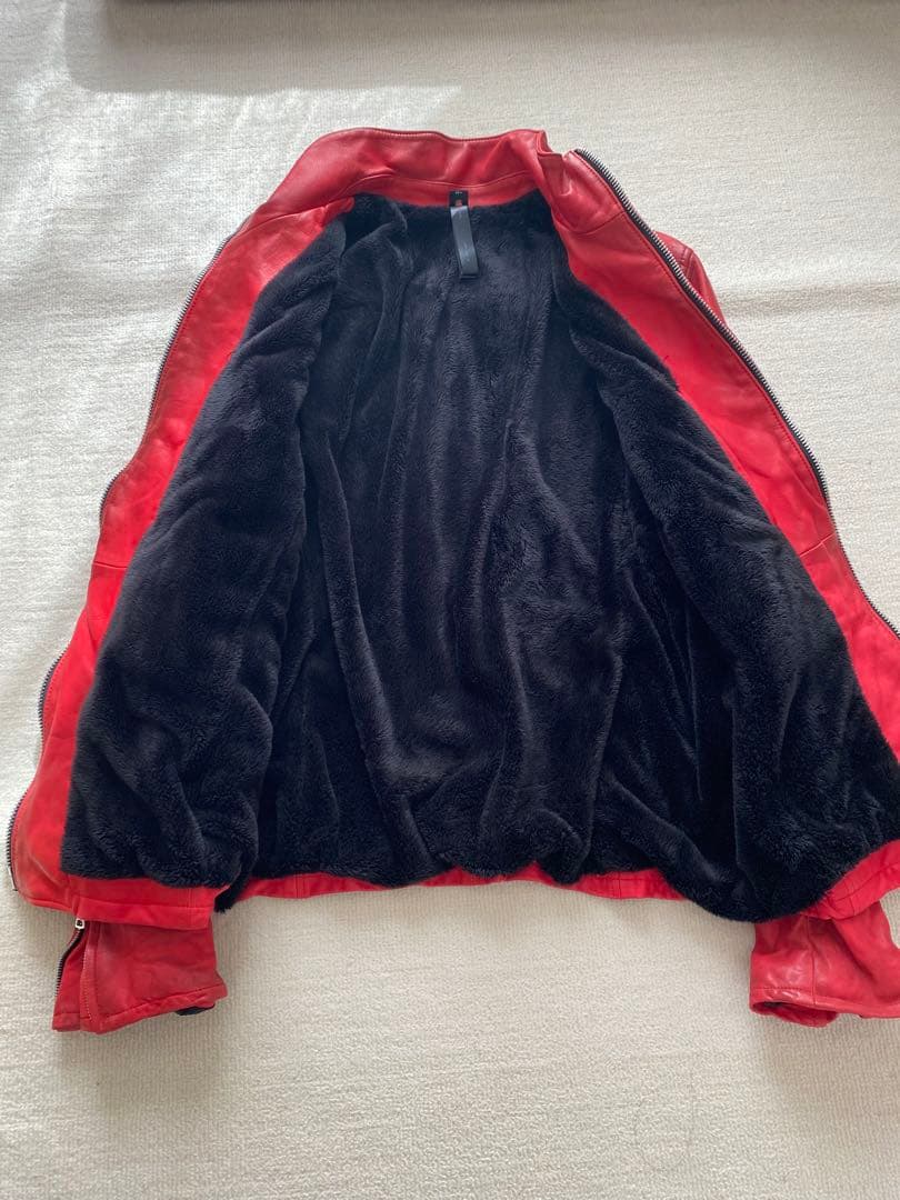 wjkレザーシングルライダースジャケット L 赤