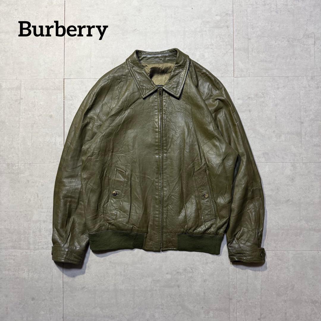 80s Burberry バーバリー シングルレザージャケット オリーブ 41