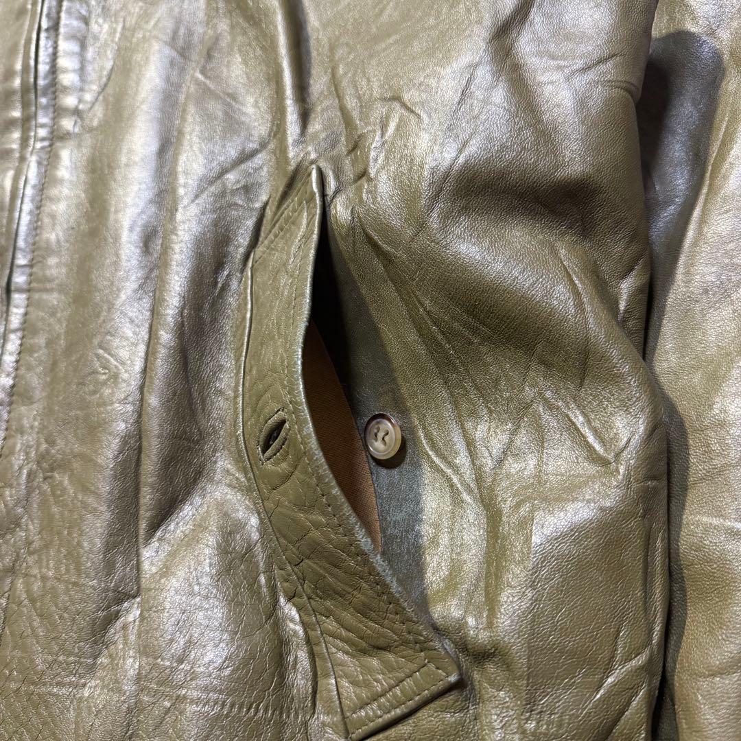 80s Burberry バーバリー シングルレザージャケット オリーブ 41