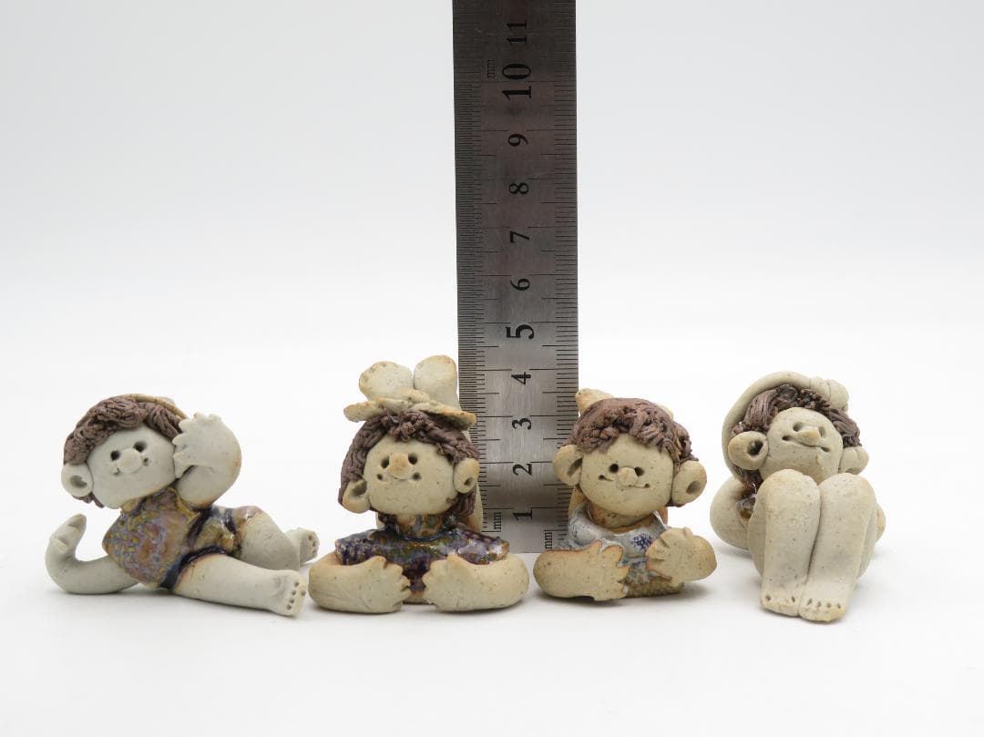 青芳人形 4点セット 陶器人形 森元青芳 砥部焼 オブジェ 置物 インテリア