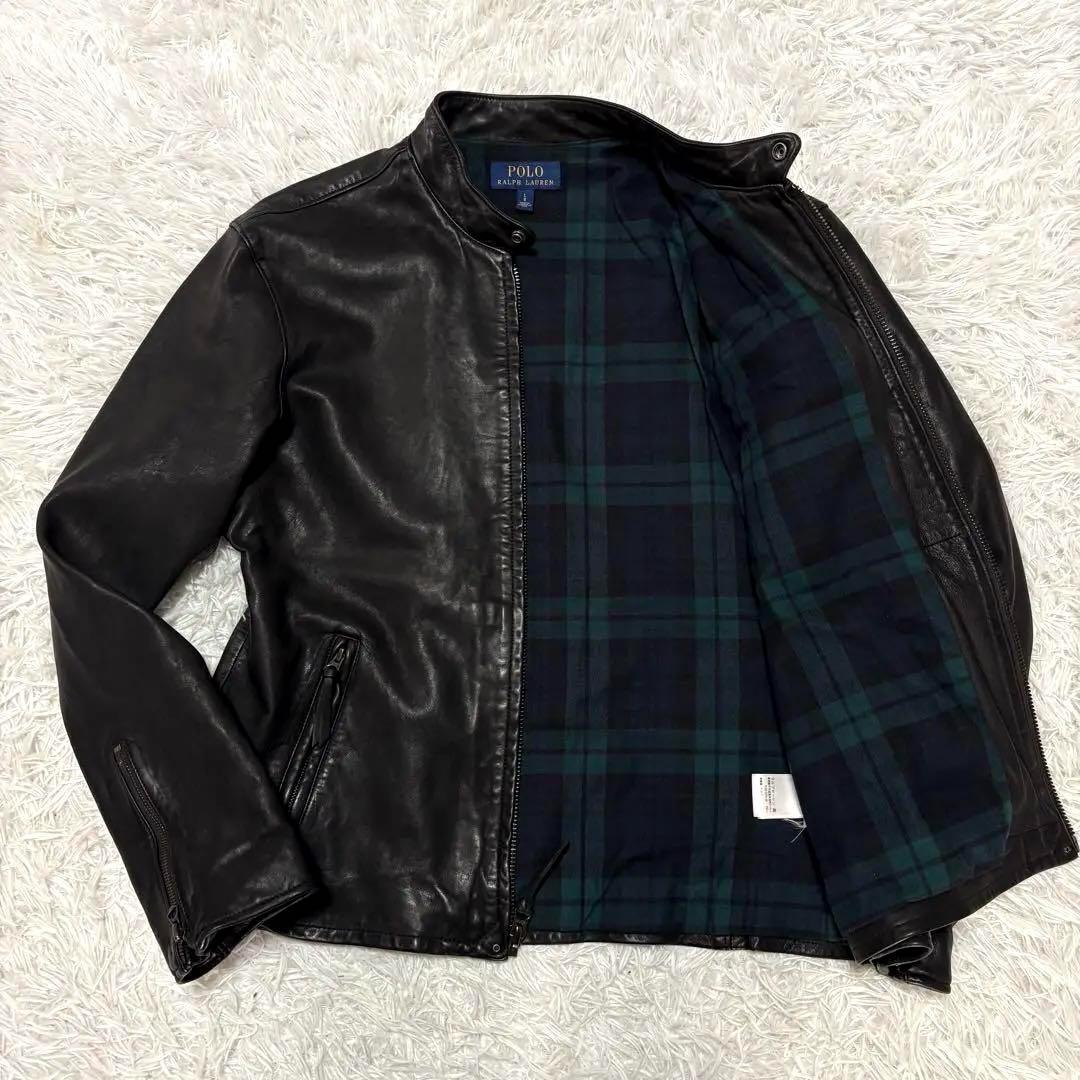 希少品　ポロラルフローレン　レザージャケット　シングル　ブラック　Lサイズ　裏地