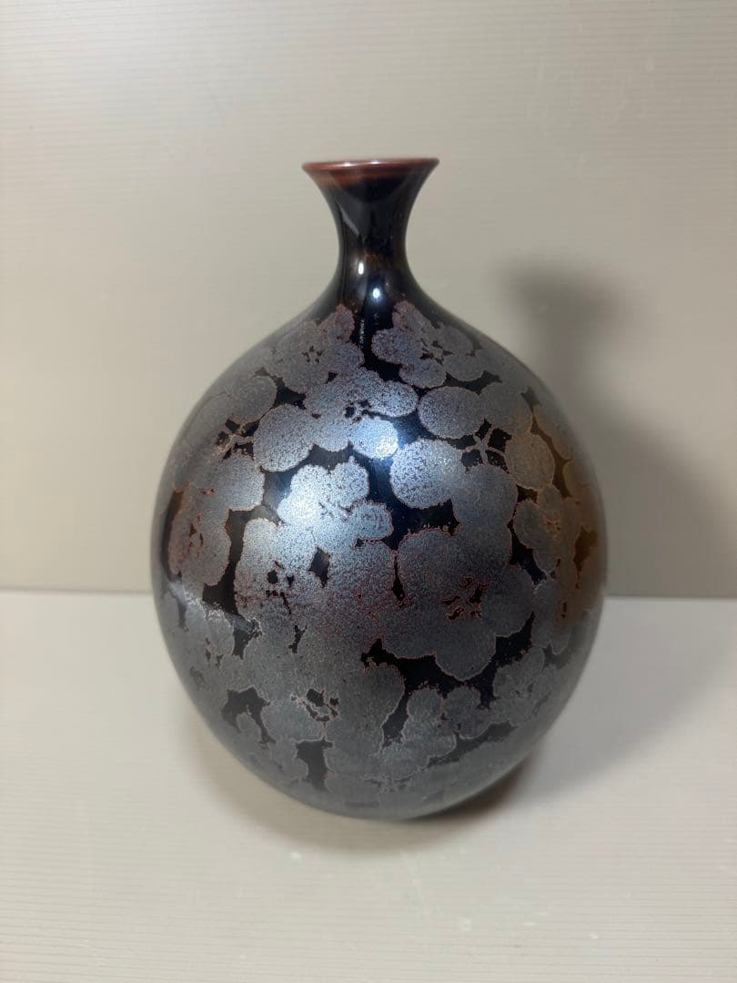 2215  藤井朱明作　鶴首天目梅　花瓶