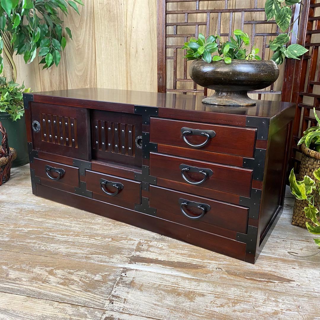 再入荷！民芸家具桐材天然無垢和引き戸付きチェストテレビ台飾り棚収納和箪笥木製