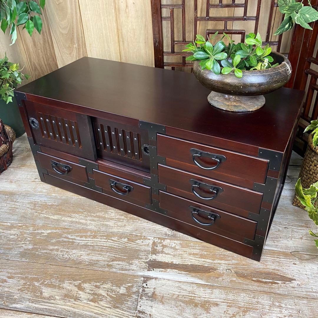 再入荷！民芸家具桐材天然無垢和引き戸付きチェストテレビ台飾り棚収納和箪笥木製