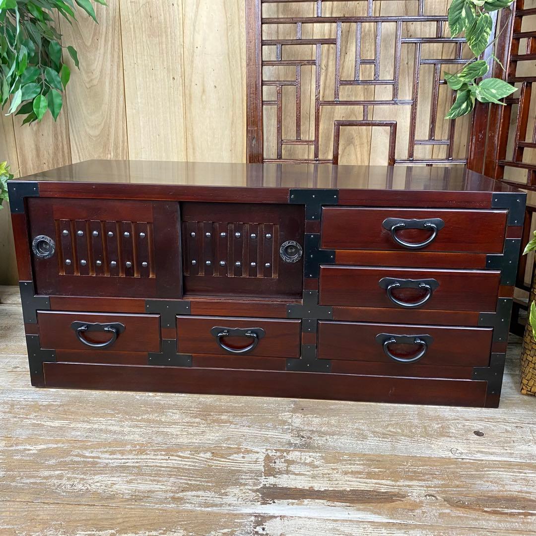 再入荷！民芸家具桐材天然無垢和引き戸付きチェストテレビ台飾り棚収納和箪笥木製