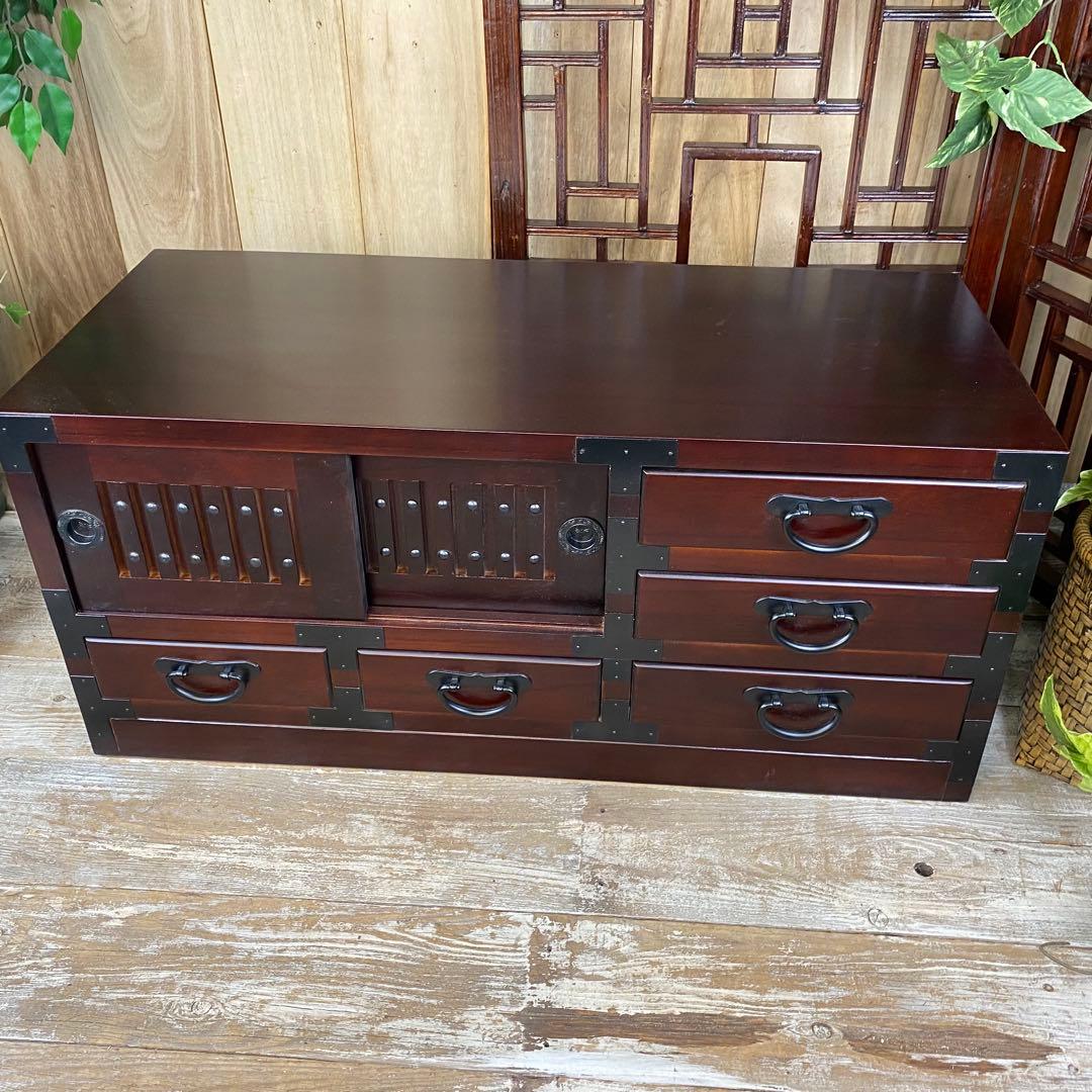 再入荷！民芸家具桐材天然無垢和引き戸付きチェストテレビ台飾り棚収納和箪笥木製