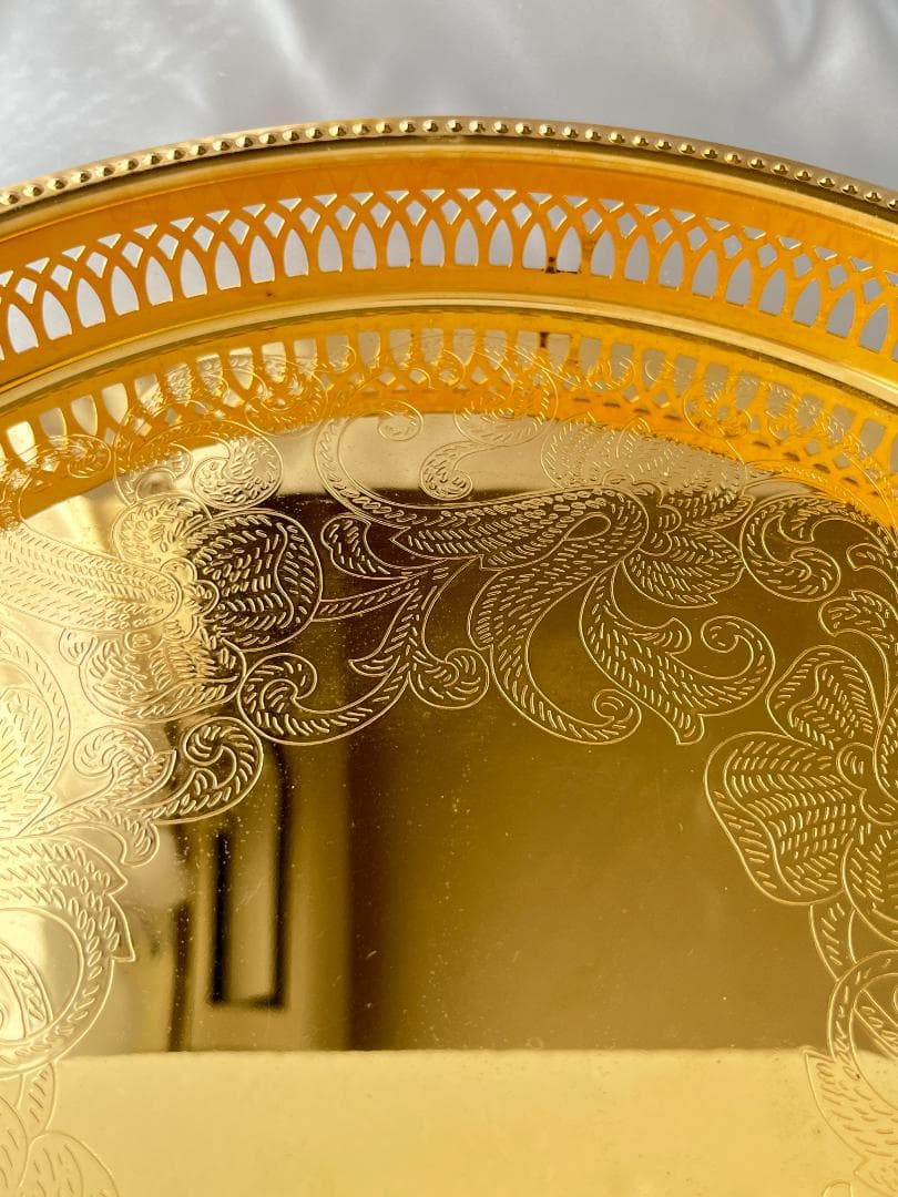 【スウェーデン】ハンドル付きギャラリートレー 31cm 【ゴールドプレート】