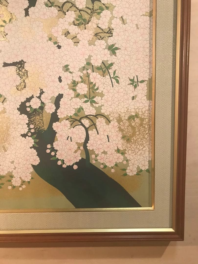 橋本明治　「桜」　木版画　刷り込みサイン・落款・作品証明シール有り