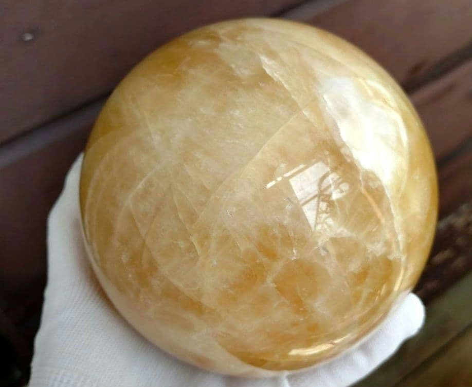 【割引大特価】ハニーカルサイト　丸玉　スフィア2.6Kg　木製台座付き　②