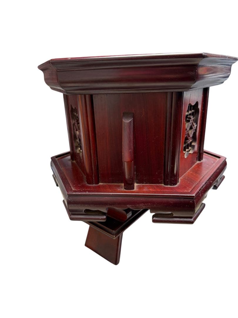 木製八角形 透かし彫りインテリア雑貨