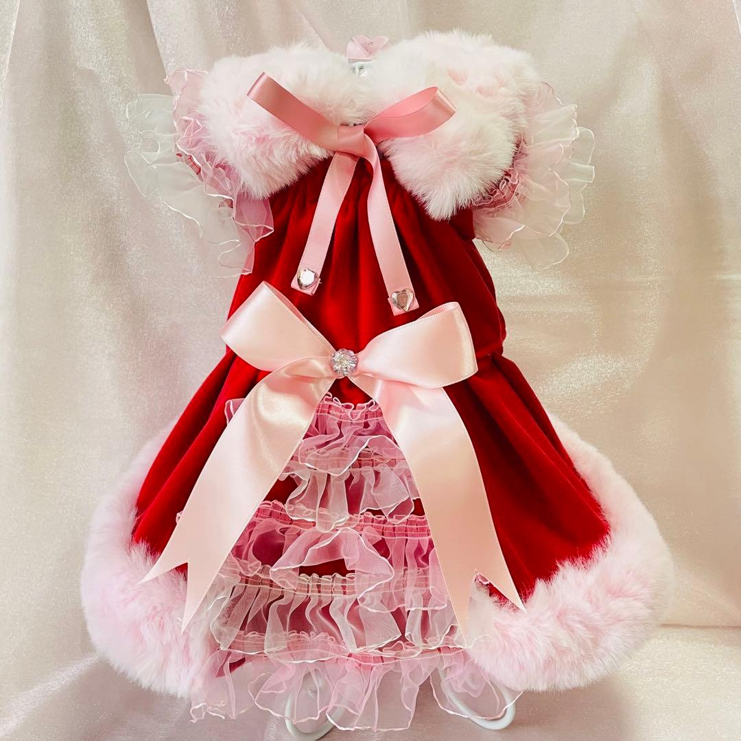 ふわふわゴージャスおめかしドレス♡ファーケープ付き♡　犬服　ハンドメイド