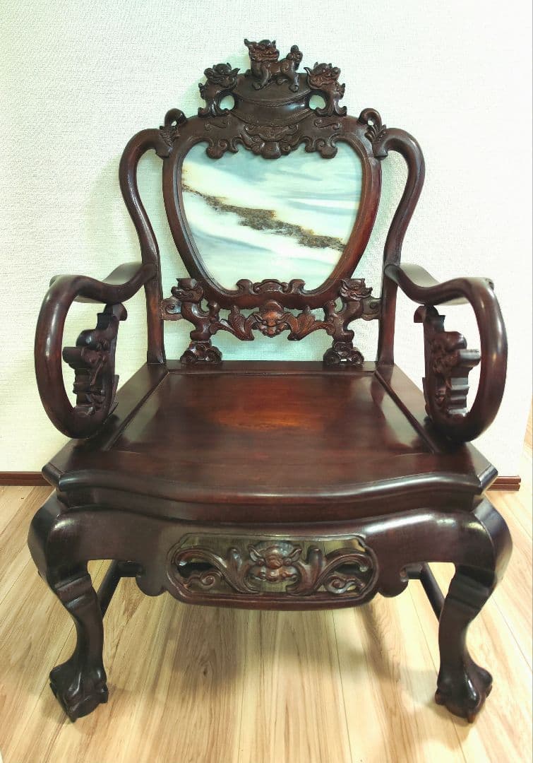 希少中華骨董　 大理石インレイ椅子　玉座　宮廷　紅木　紫檀　黒檀　花梨　李朝②