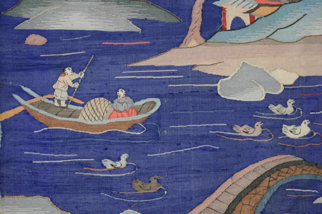 【珍】　★ 布片 緙絲古布 ★　緙絲 山水人物紋　明清織繍