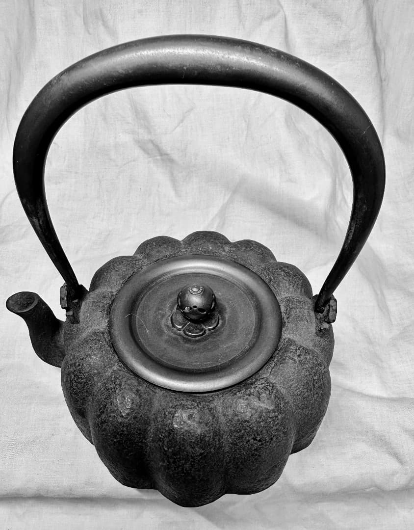 砂鉄・龍文堂鉄瓶・かぼちゃ型・銅手・銅蓋