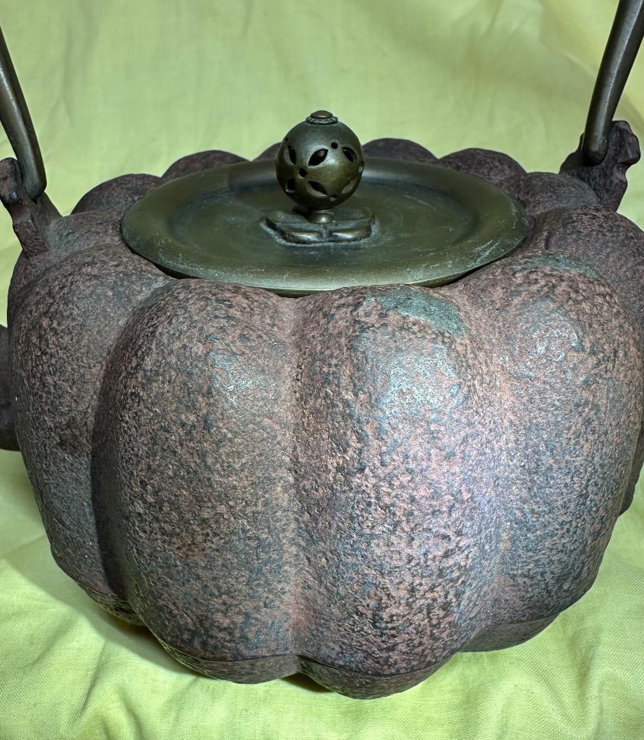 砂鉄・龍文堂鉄瓶・かぼちゃ型・銅手・銅蓋