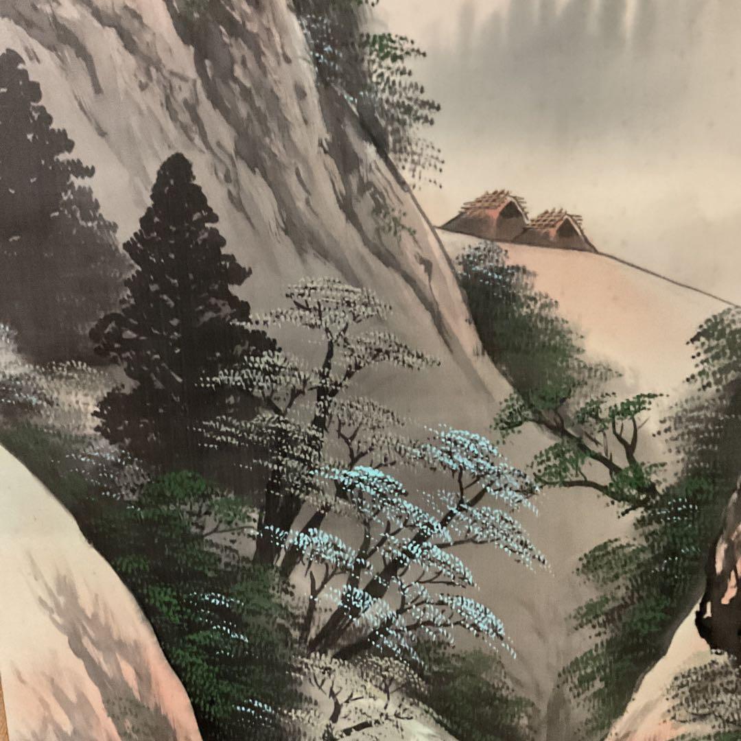 富田頼渓 絹本彩色画山水図 表具絹本共概ね良好 桐合箱