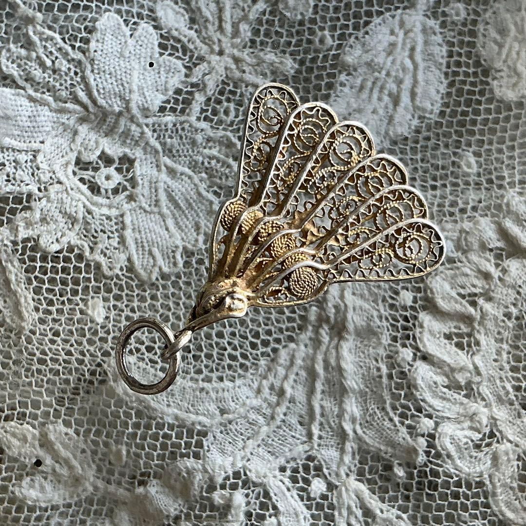 フランスアンティーク　ミニチュア　エヴァンタイユ　扇子　ミニョネット　ペンダント