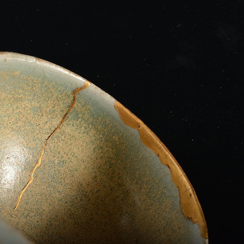 朝鮮美術　李朝　高麗青磁　碗　盃　金継ぎ直し　M　R6266