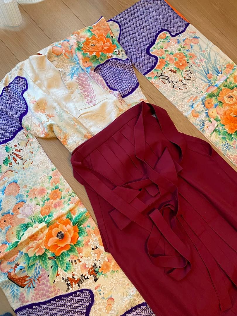 振袖2点セット　袋帯　振袖　着物　鹿子　牡丹　袴　卒業式　成人式
