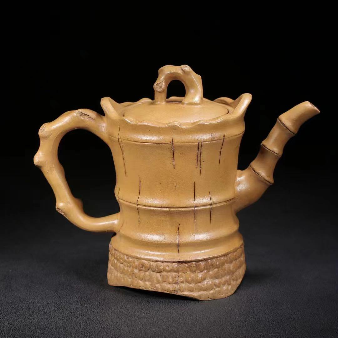 中国古美術・原鉱段泥 高風亮節壺 底款:陳鳴遠  紫砂壺・急須・茶壺・茶道具