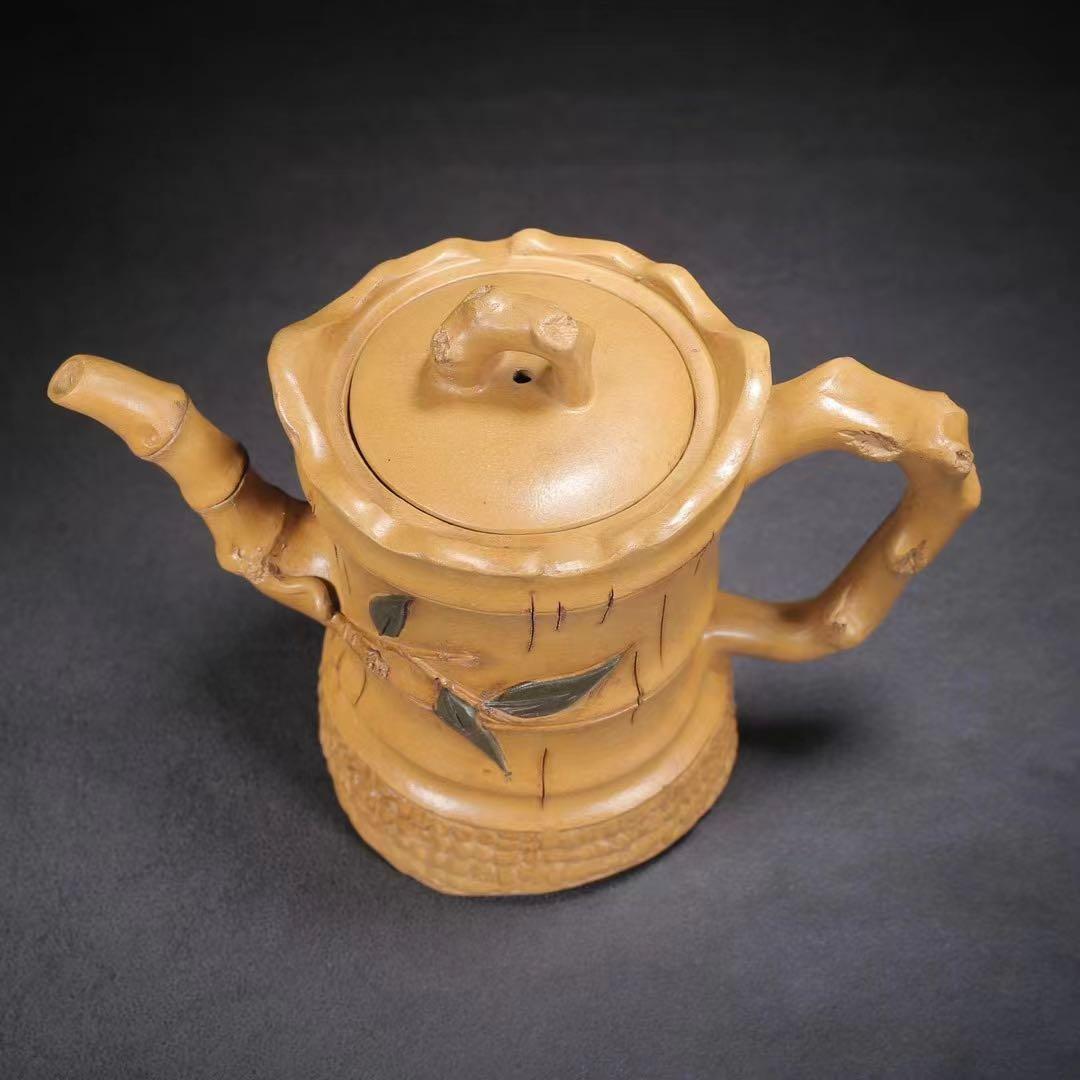 中国古美術・原鉱段泥 高風亮節壺 底款:陳鳴遠  紫砂壺・急須・茶壺・茶道具