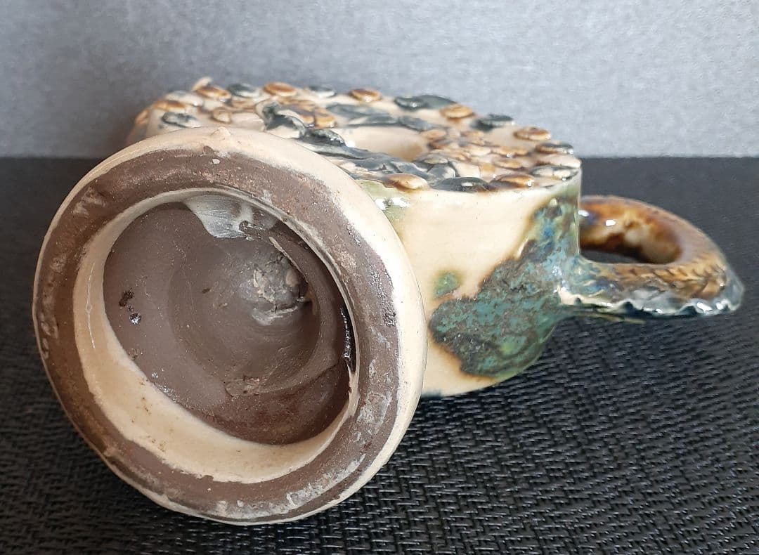 沖縄　琉球陶磁器　壺屋焼　陽刻浮彫　松竹梅文様　龍口　手付け　水注　酒次　花入れ