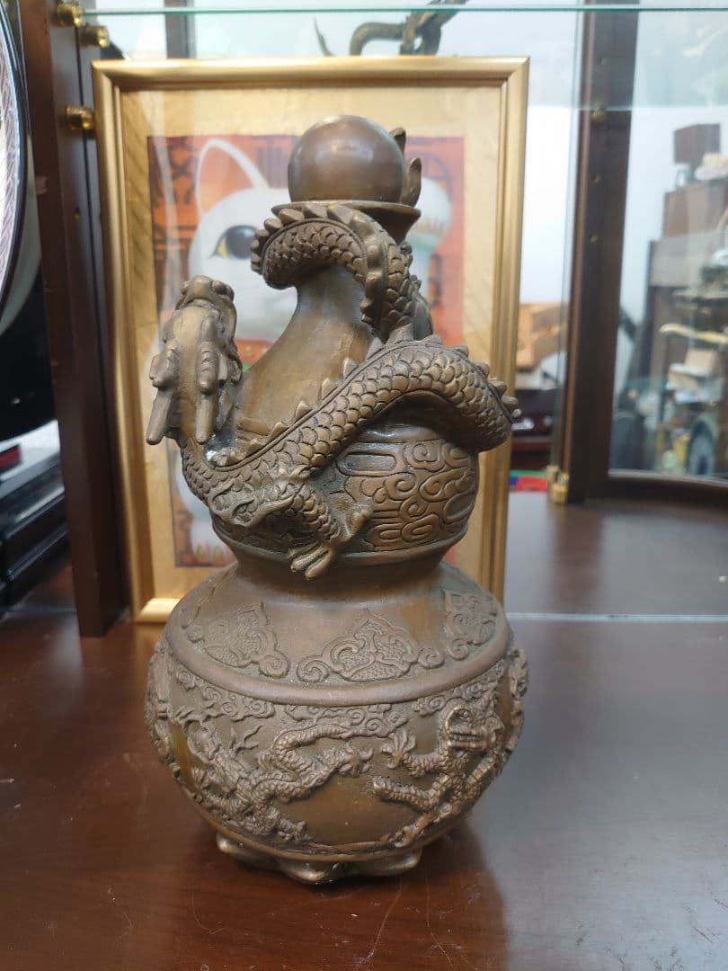 開運 龍 龍神 龍花瓶 置き物【真鍮製】日本非売品【台湾購入】
