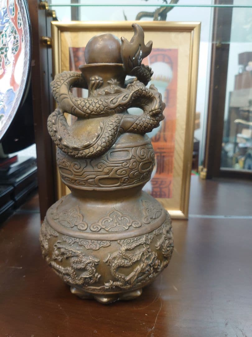 開運 龍 龍神 龍花瓶 置き物【真鍮製】日本非売品【台湾購入】