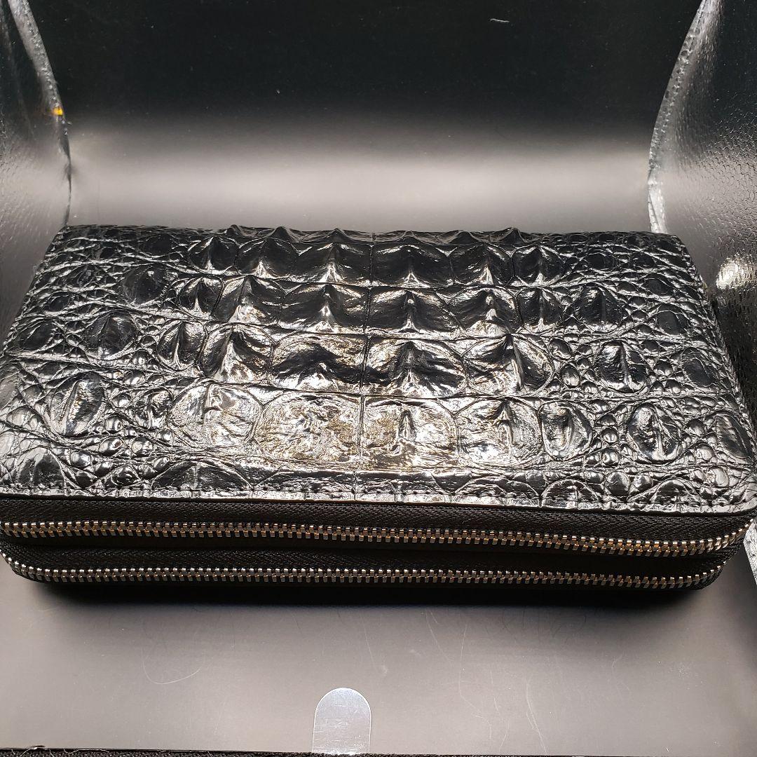 【新品未使用】シャムワニ革　長財布　人気のダブルファスナー