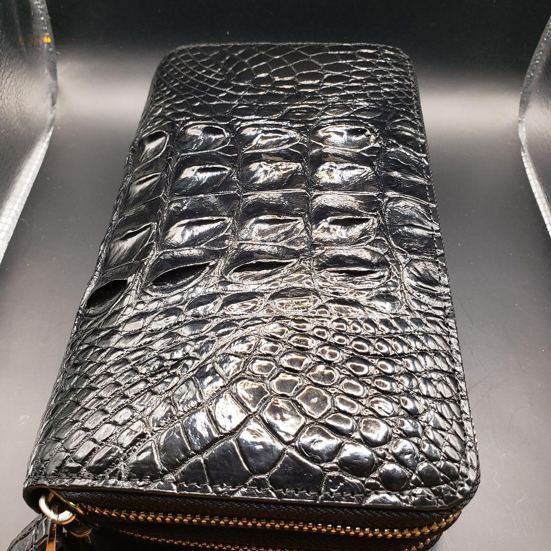 【新品未使用】シャムワニ革　長財布　人気のダブルファスナー