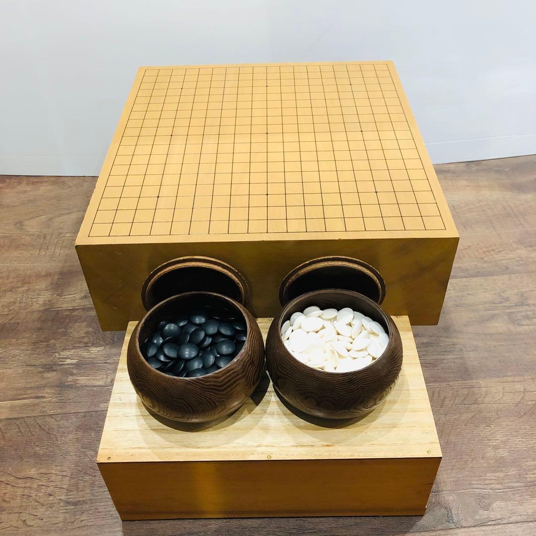 天然木 囲碁盤 蛤碁石セット 脚付 ヘソあり　5寸