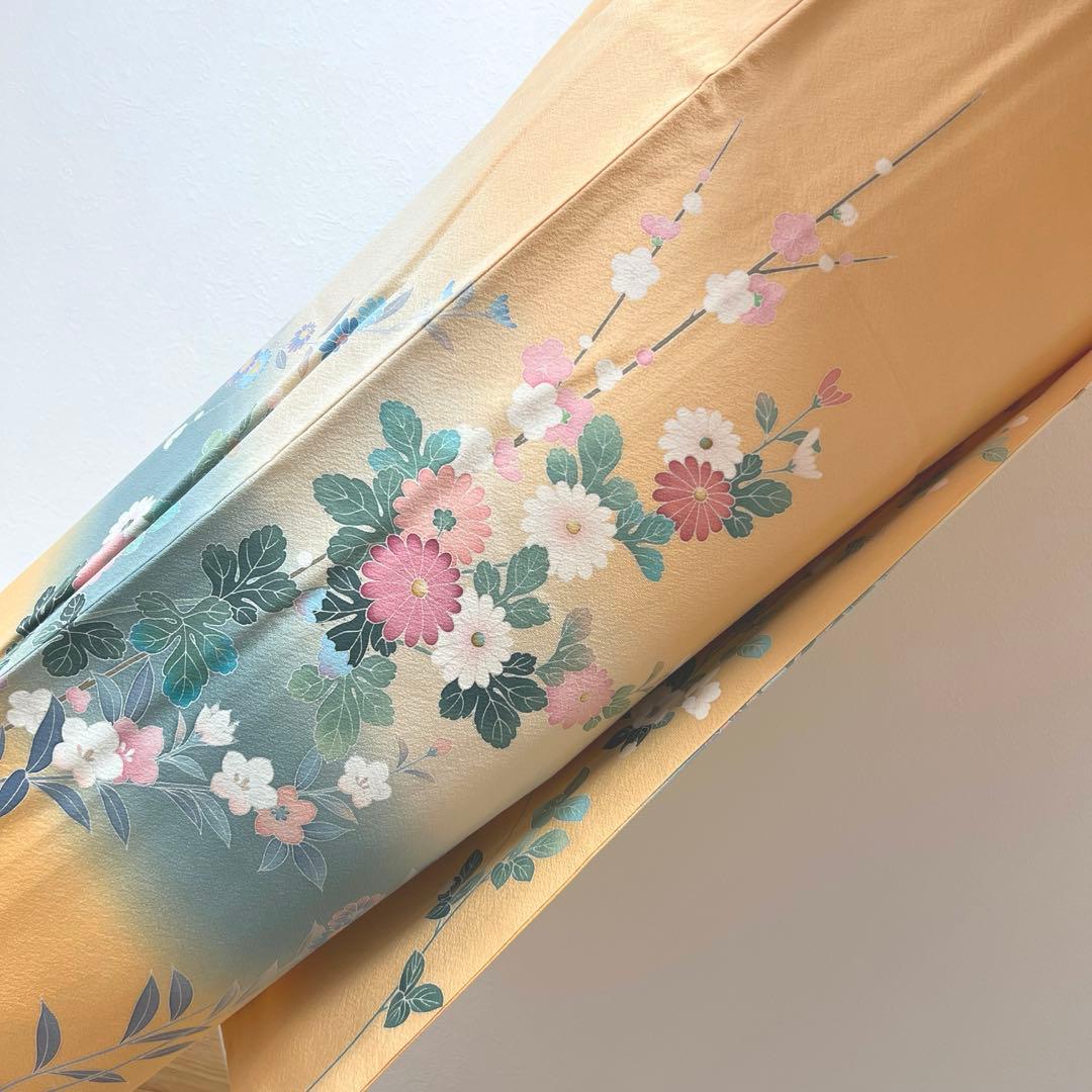 401 振袖フルセット 正絹 オレンジ 橙 友禅 作家物 暈し染め やまと誂え