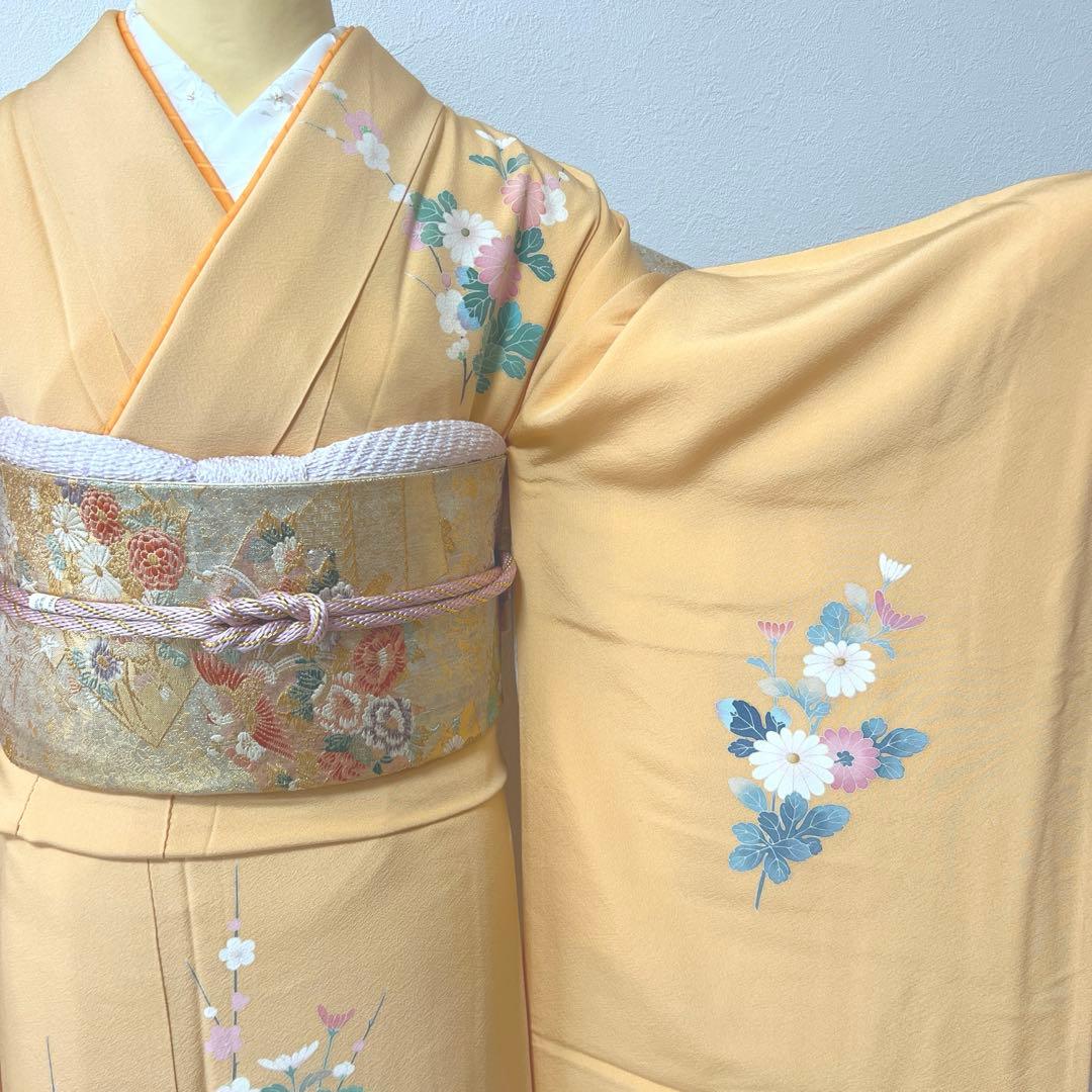 401 振袖フルセット 正絹 オレンジ 橙 友禅 作家物 暈し染め やまと誂え