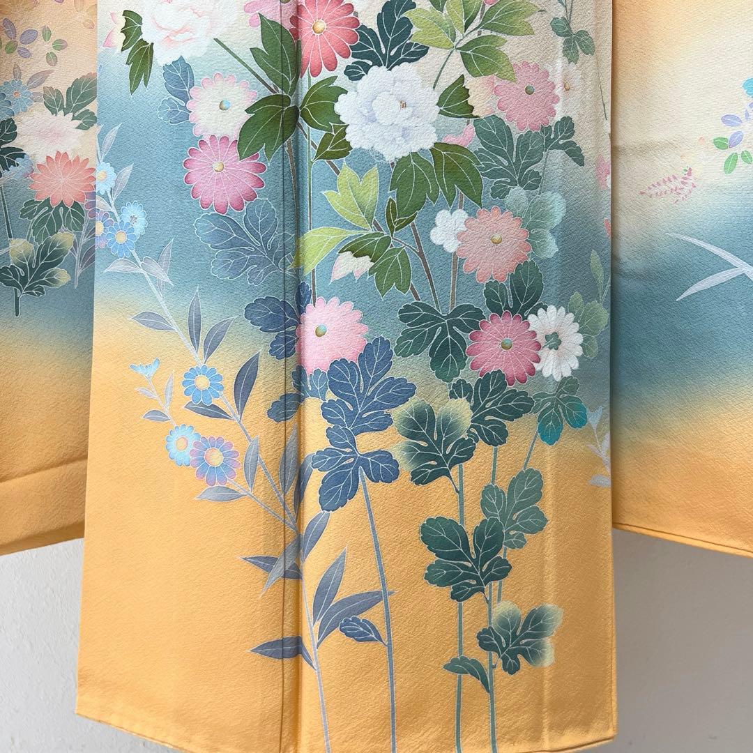 401 振袖フルセット 正絹 オレンジ 橙 友禅 作家物 暈し染め やまと誂え