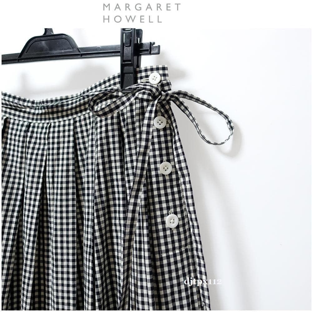 極美品*マーガレットハウエル*リボンベルト付 ギンガムチェック プリーツスカート