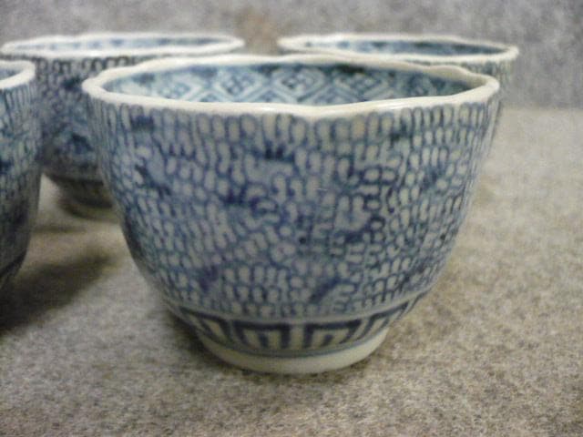 伊万里 みじん唐草 染付 蕎麦猪口 5個 [B31425]