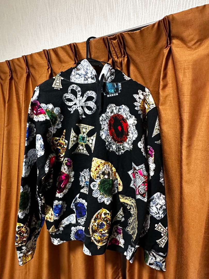 1*d様 シュプリーム　総柄 ジュエル　パーカー　ブラック JEWELロゴ　Ｌサ